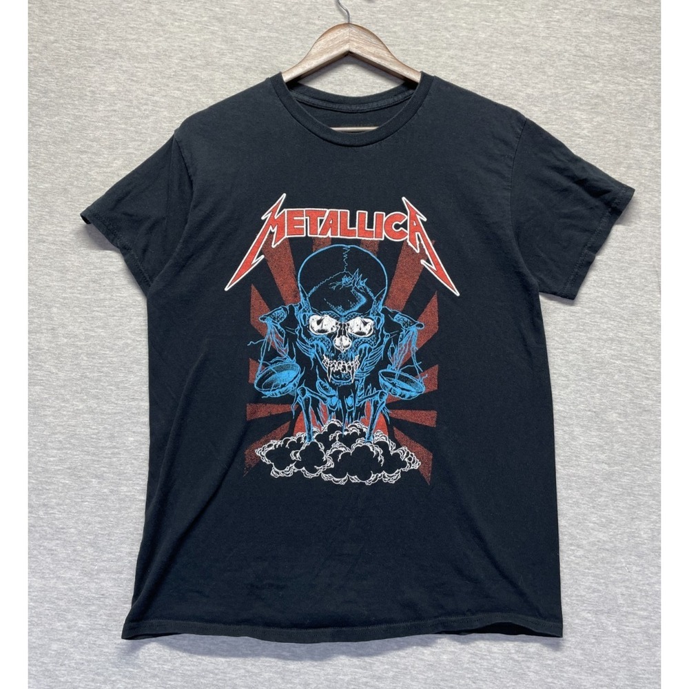 Metallica Band T Shirt Mens Medium Black Graphic Pushead Skull Justice For All